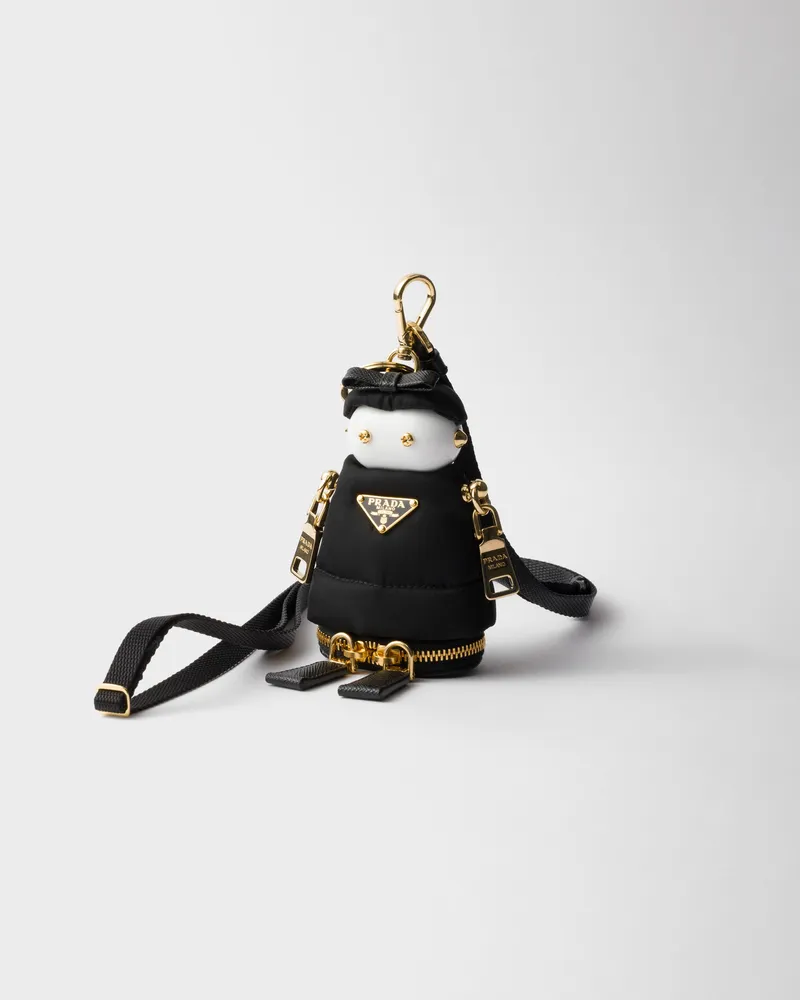 Prada Weicher Roboter-Taschenanhänger aus Re-Nylon Schwarz