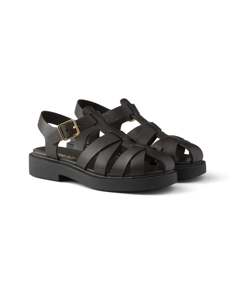 Prada Fischersandalen Aus Leder, Damen, Dunkelbraun, Größe Dunkelbraun