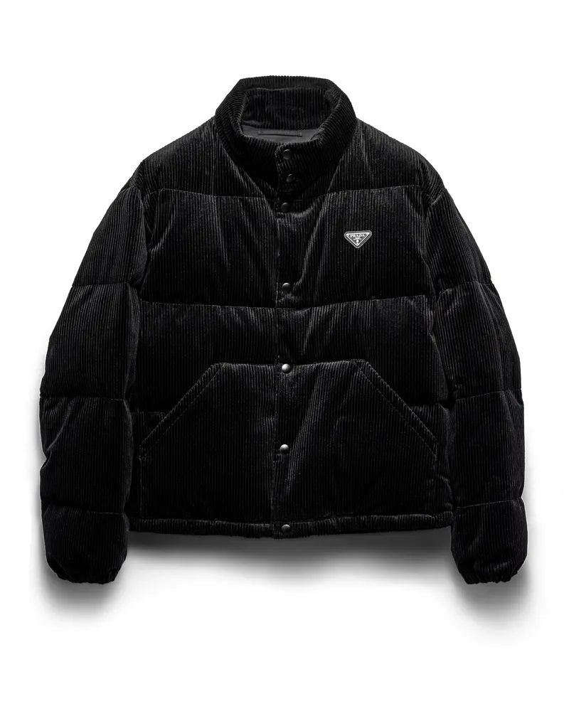 Prada Kurze Daunenjacke Aus Cord, Herren, Schwarz, Größe Schwarz