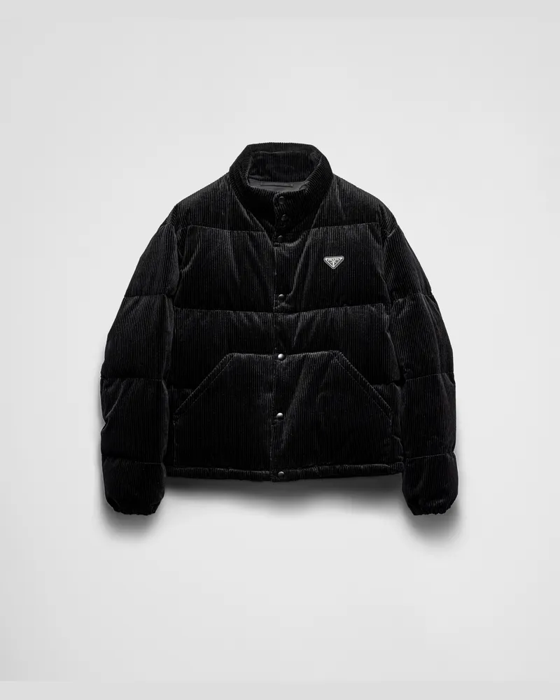 Prada Kurze Daunenjacke aus Cord Schwarz