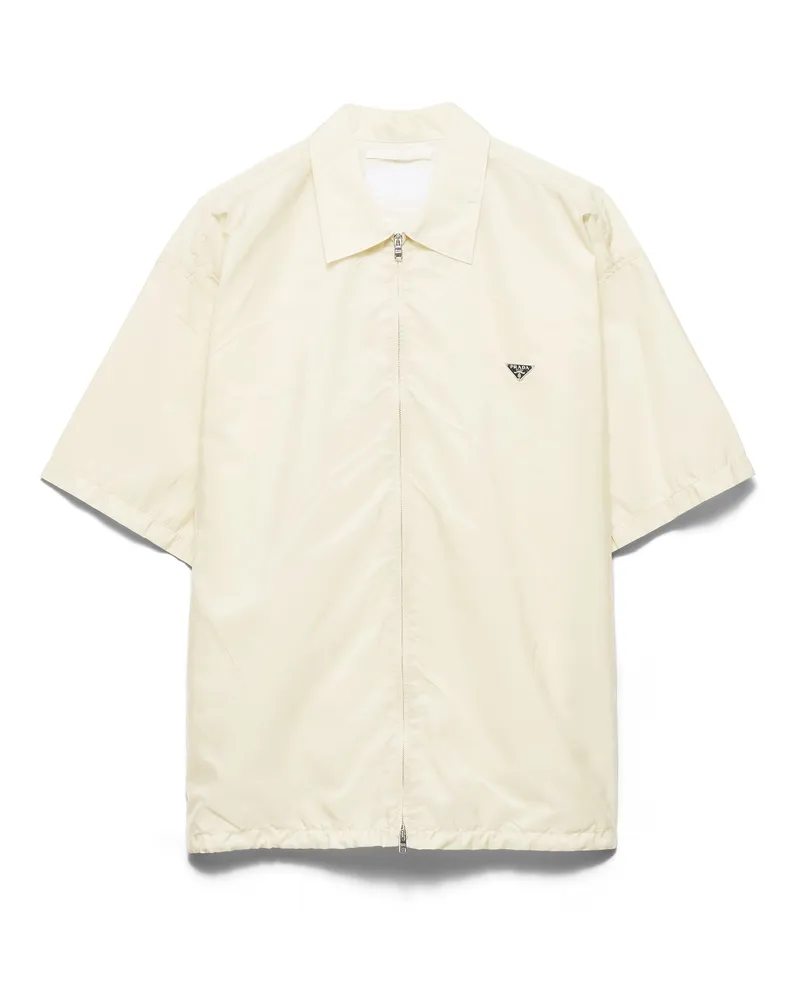Prada Kurzarmhemd Mit Reißverschluss Aus Re-nylon, Herren, Kalkweiss, Größe Kalkweiss