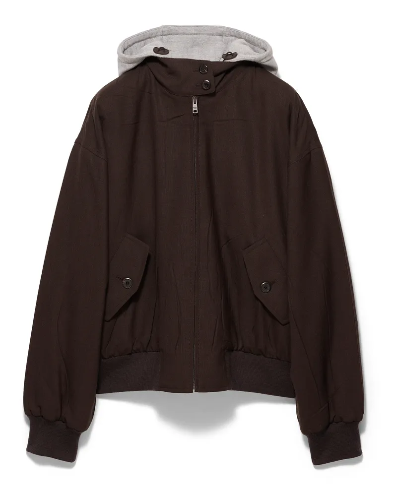 Prada Kapuzenjacke Aus Rush-stitch, Damen, Ebenholz, Größe Ebenholz