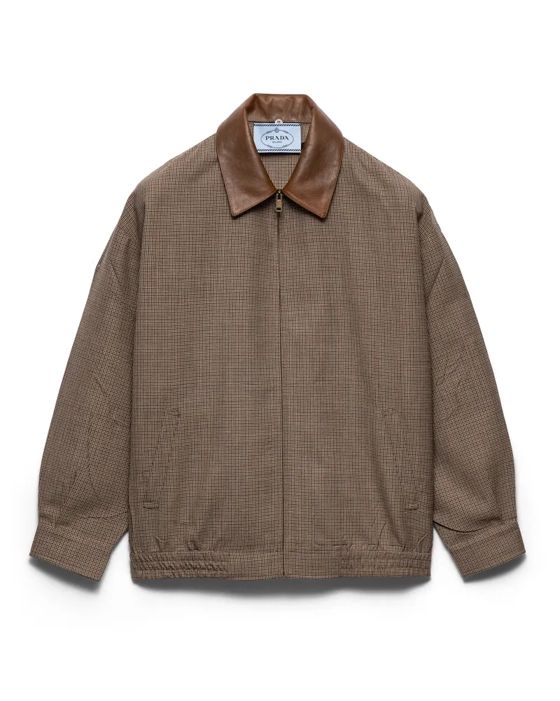 Prada Blousonjacke Aus Hahnentrittmuster-wolle, Damen, Tabak, Größe Tabak