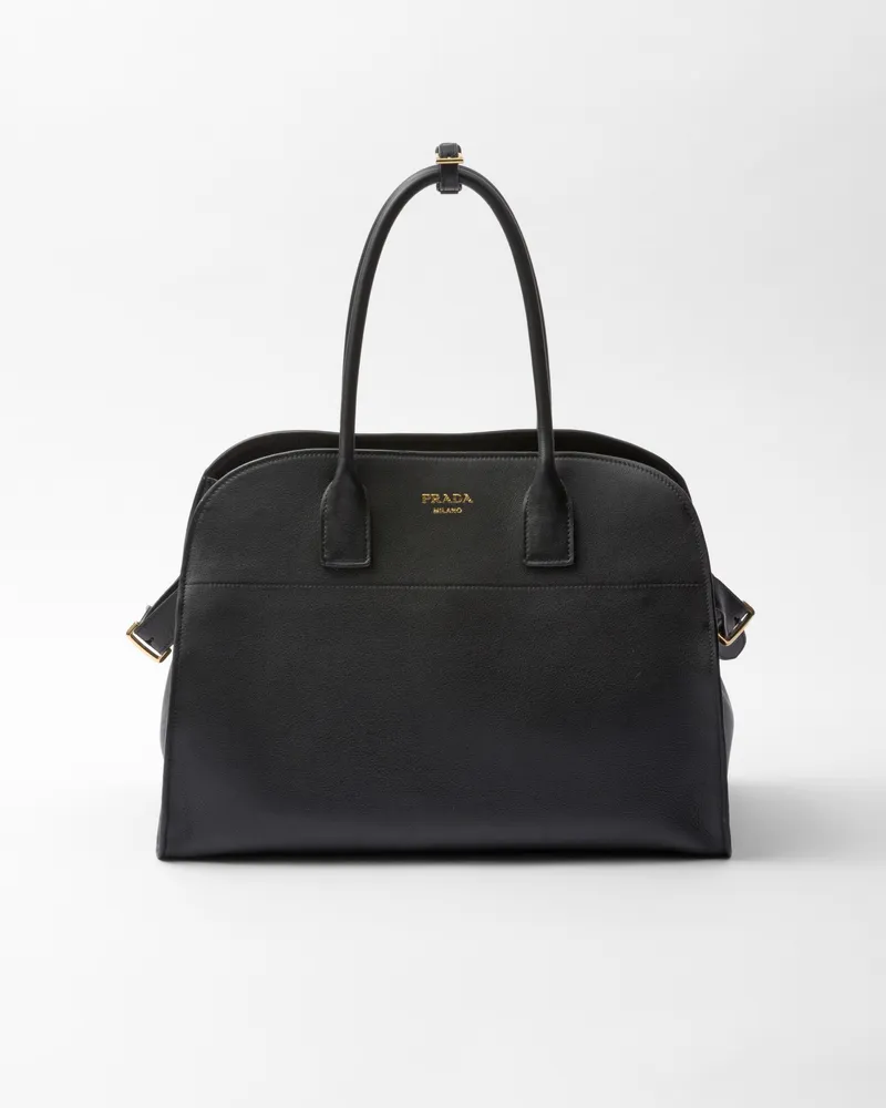 Prada Große Tote Bag aus Leder mit Schließen Schwarz