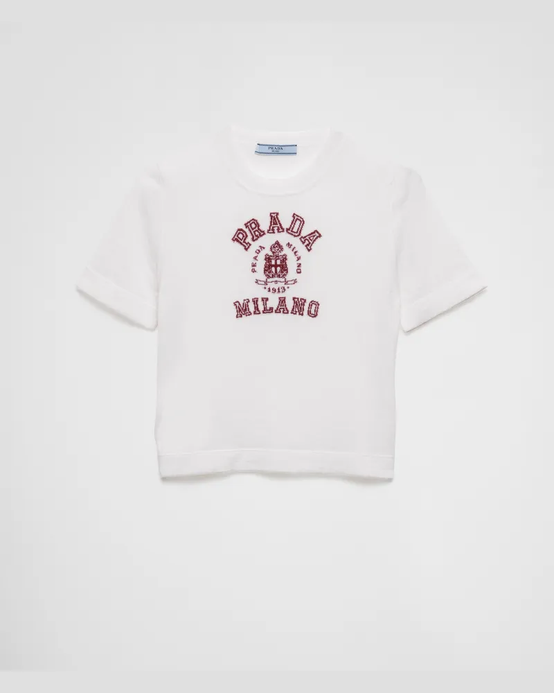 Prada Intarsien-T-Shirt aus Kaschmir Weiss