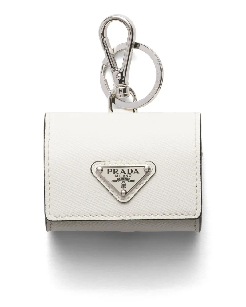 Prada Kopfhörerhülle Aus Saffiano-leder Mit Schlüsselanhänger, Herren, Weiss Weiss