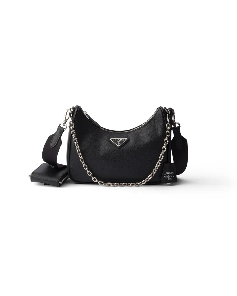 Prada Re-edition 2005 Tasche Aus Saffiano-leder, Damen, Schwarz Schwarz