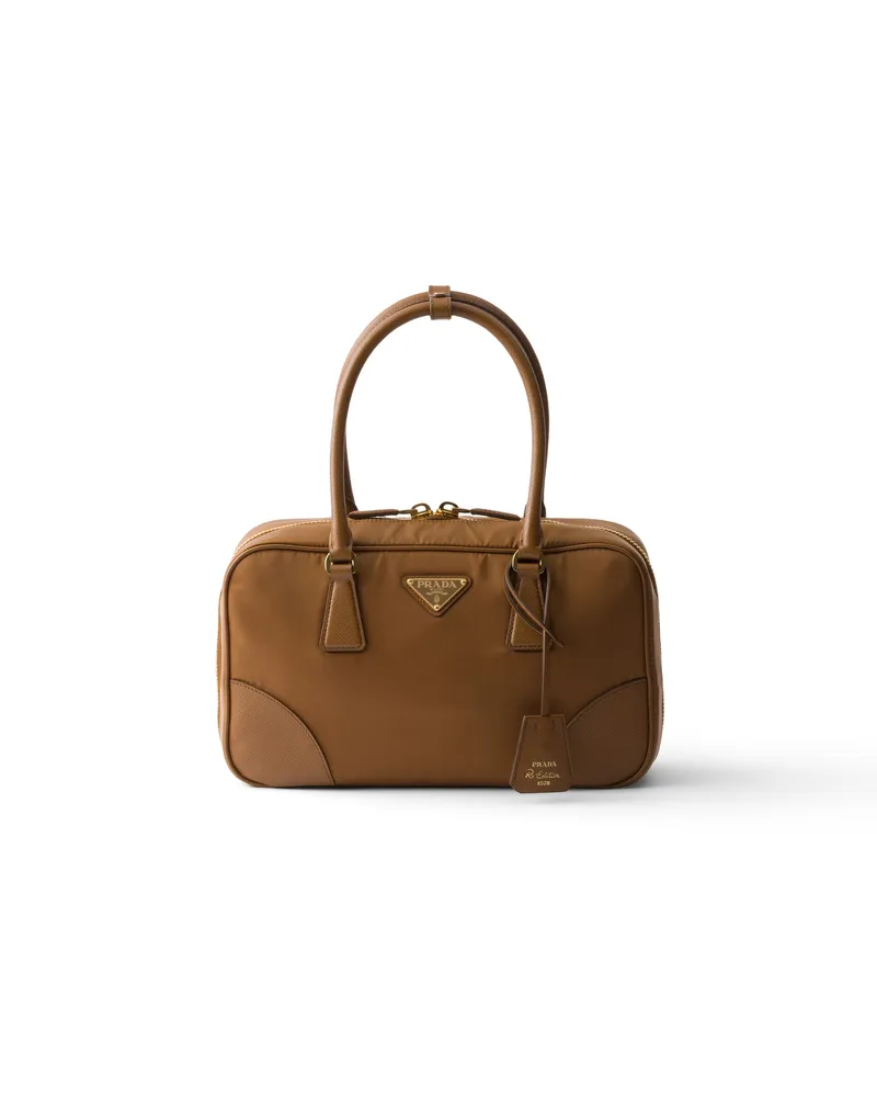 Prada Re-edition 1978 Medium Tasche Mit Zwei Griffen Aus Re-nylon Und Saffiano-leder, Damen, Brandy Brandy