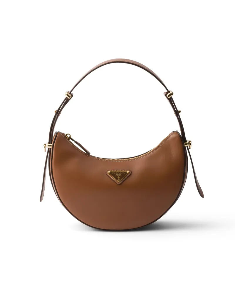 Prada Arqué Mini-schultertasche Aus Leder, Damen, Cognac Cognac