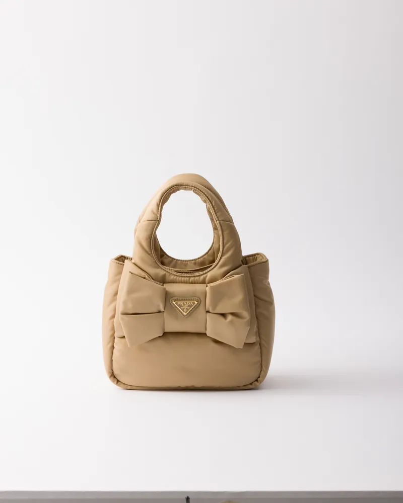 Prada Mini Bag Aus Gepolstertem Re-nylon Mit Schleife, Damen, Kamelbraun Kamelbraun