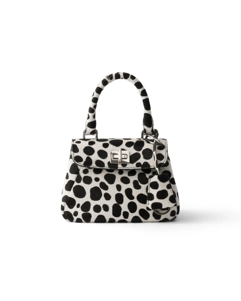 Prada Avoir Printed Calf Hair Leather Mini Handbag, Damen, White/black White