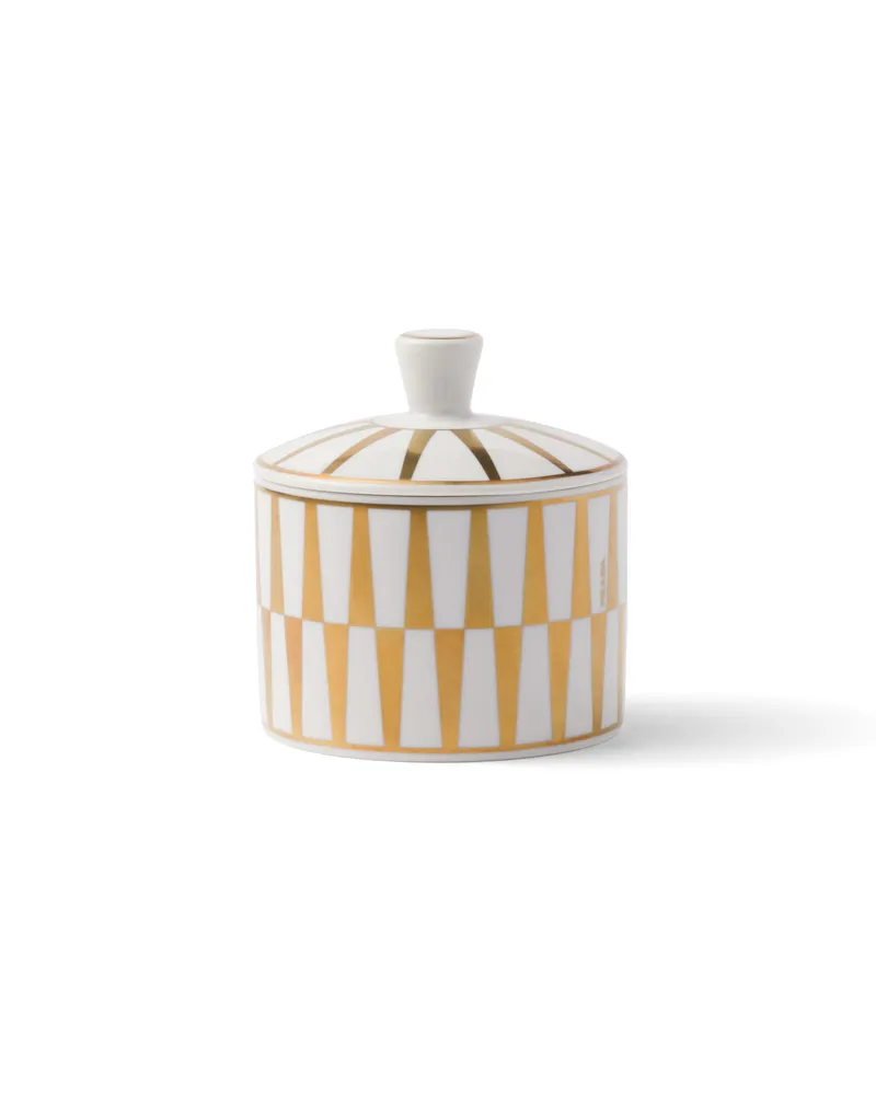 Prada Zuckerdose Aus Porzellan – Stripes, , Weiss/gold Weiss