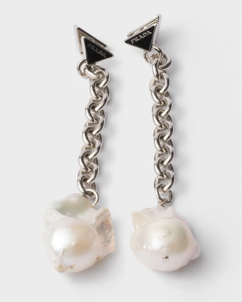 Prada Ohrringe aus Metall und Perle Stahl