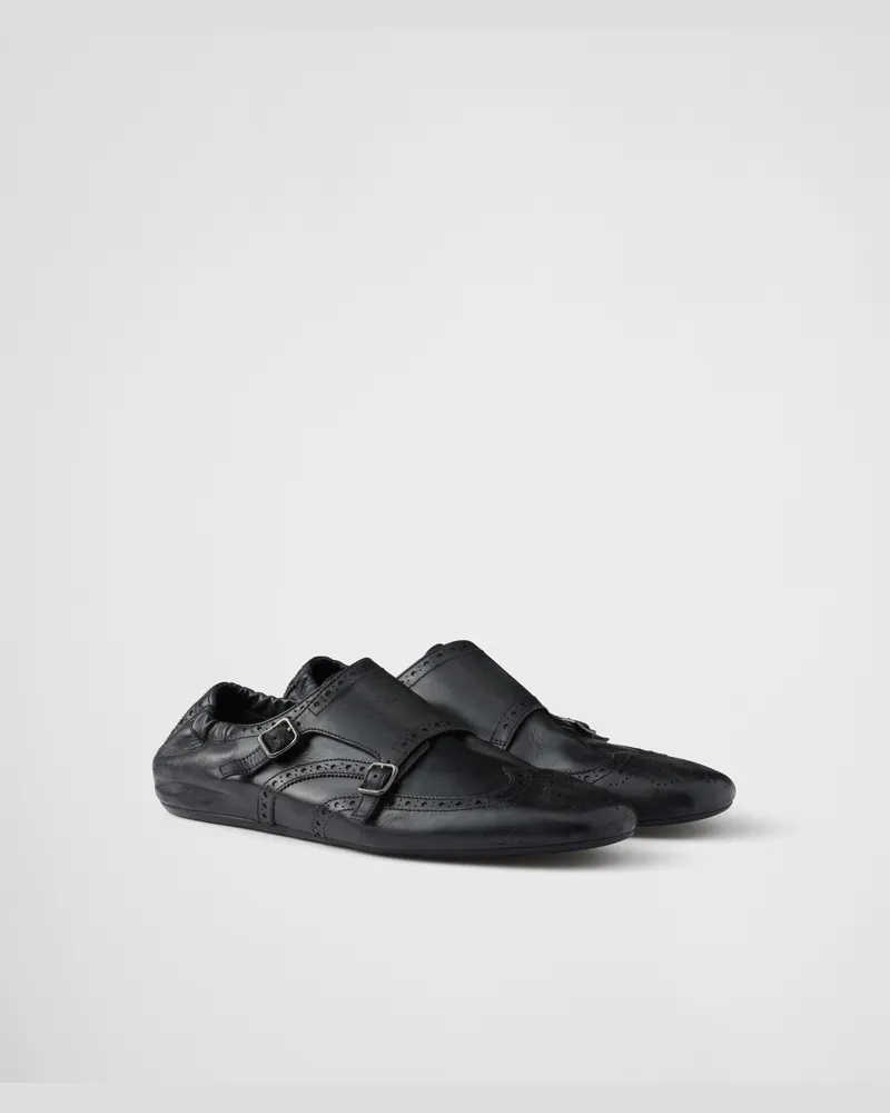 Prada Shuffle Monkstrap-Schuhe mit Doppelschnalle Schwarz