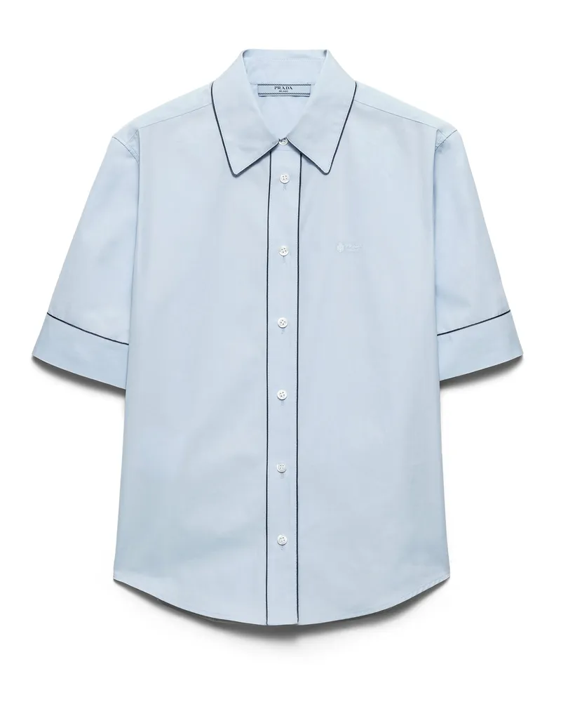 Prada Kurzärmliges Popeline-hemd, Damen, Himmelblau, Größe Himmelblau