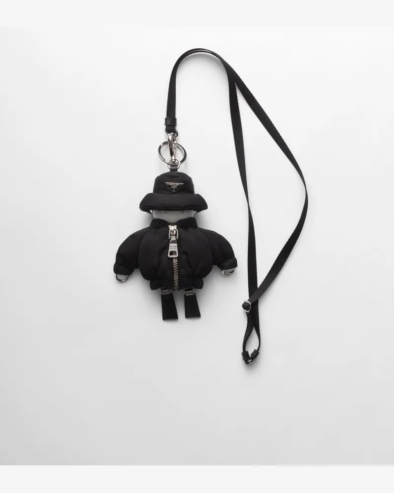 Prada Weicher Roboter-Taschenanhänger aus Re-Nylon mit Schulterriemen Schwarz