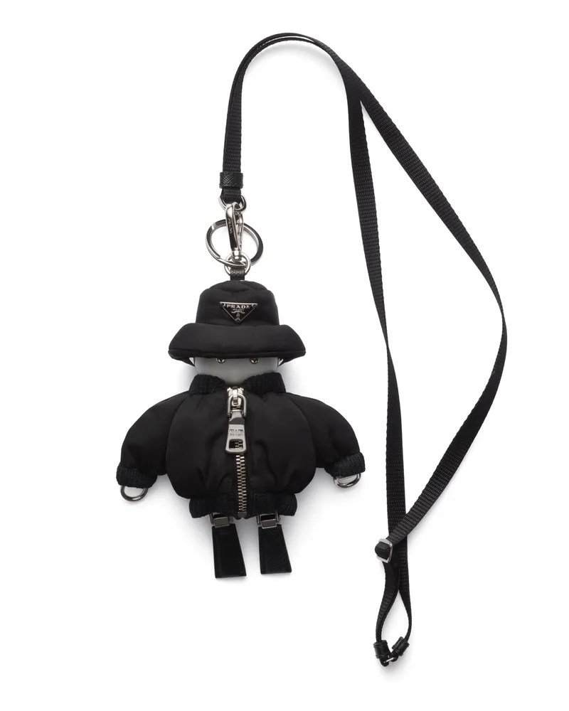 Prada Weicher Roboter-schlüsselanhänger Aus Re-nylon Mit Schulterriemen, Damen, Schwarz Schwarz