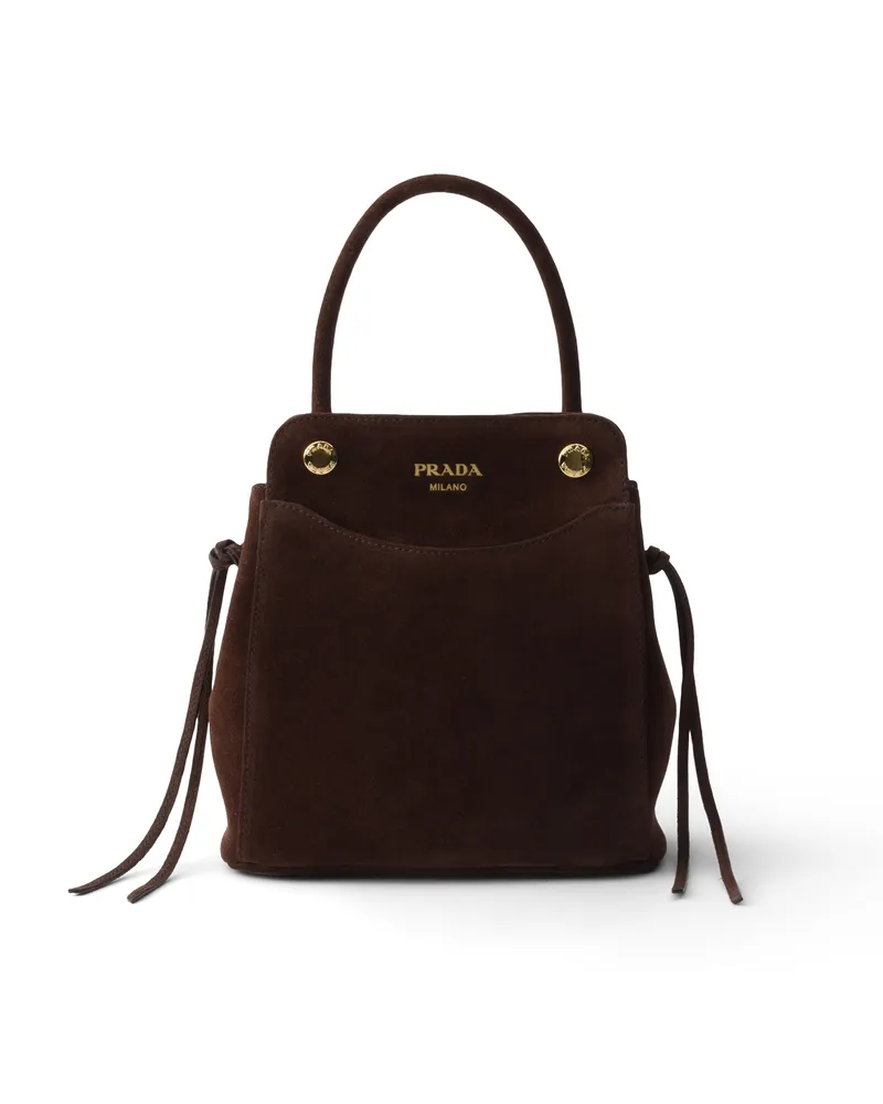 Prada Carry Mini Handtasche Aus Veloursleder, Damen, Dunkelbraun Dunkelbraun