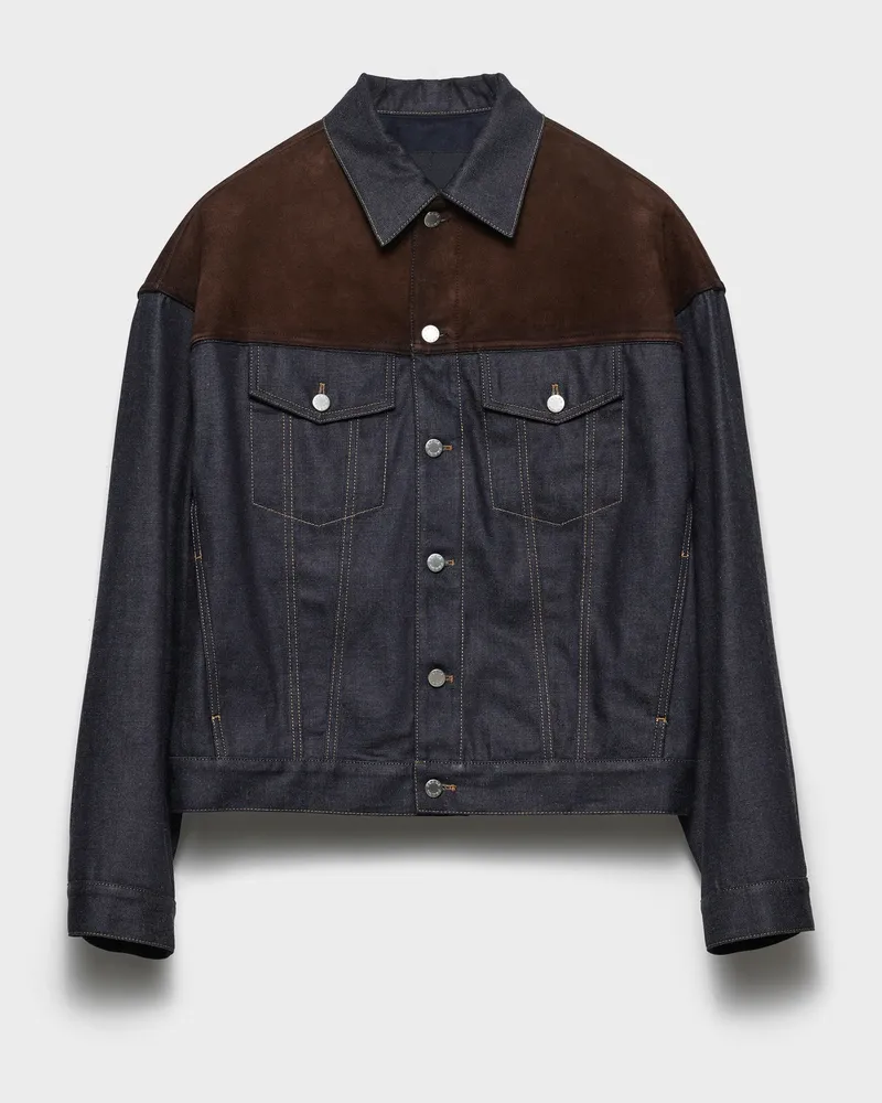 Prada Blousonjacke aus Denim und Wildleder Blau