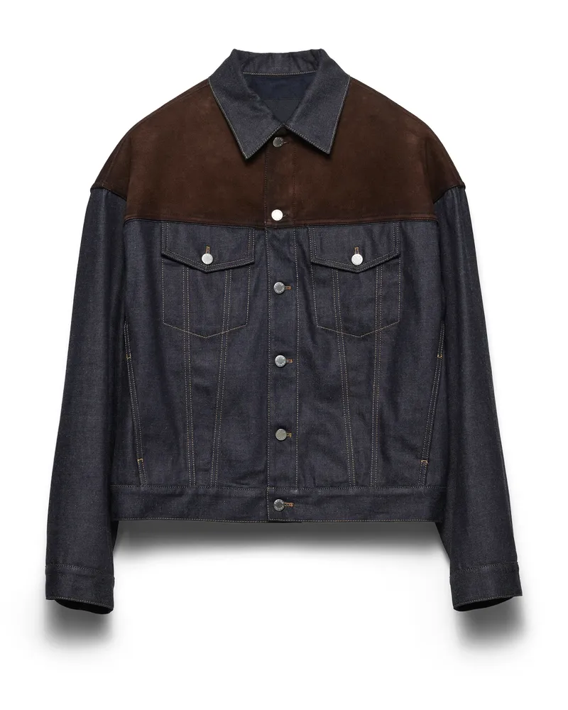 Prada Blousonjacke Aus Denim Und Wildleder, Herren, Blau, Größe Blau