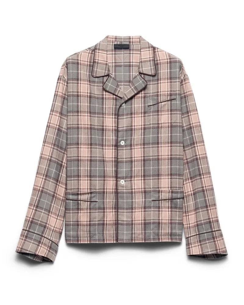 Prada Hemd Aus Baumwolle Mit Karo, Herren, Stahlgrau/cameo-beige, Größe Stahlgrau