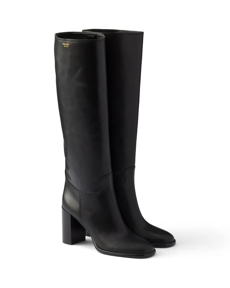 Prada Stiefel Aus Leder, Damen, Schwarz, Größe Schwarz