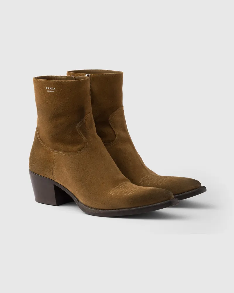 Prada Stiefeletten aus Wildleder Tabak