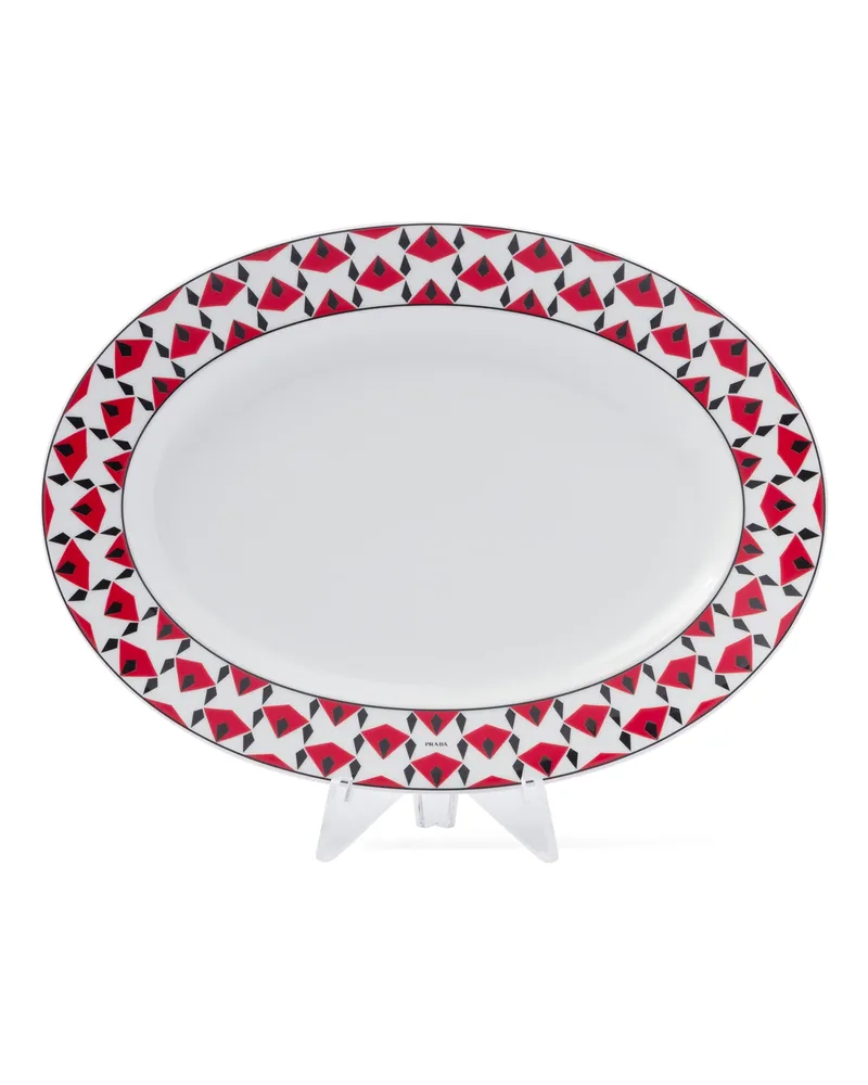 Prada Mittelgroßer Servierteller Aus Porzellan – Vienna Red, , Schwarz/rot Schwarz