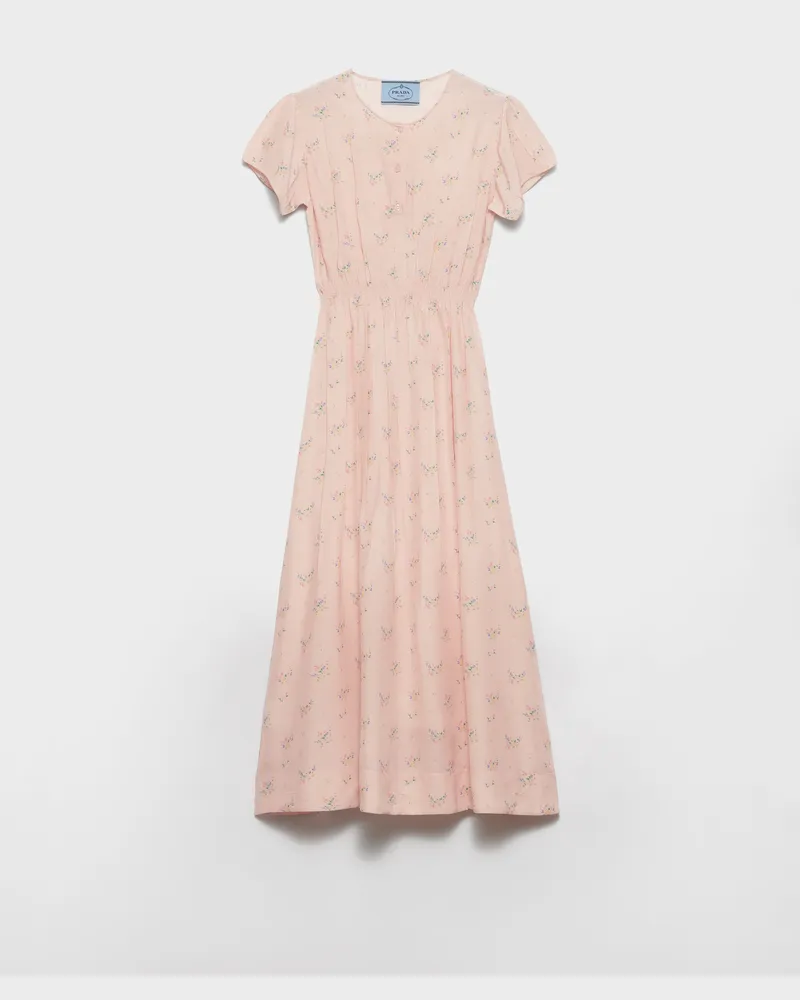 Prada Kleid aus Pongé mit Blumen-Print Pfirsich