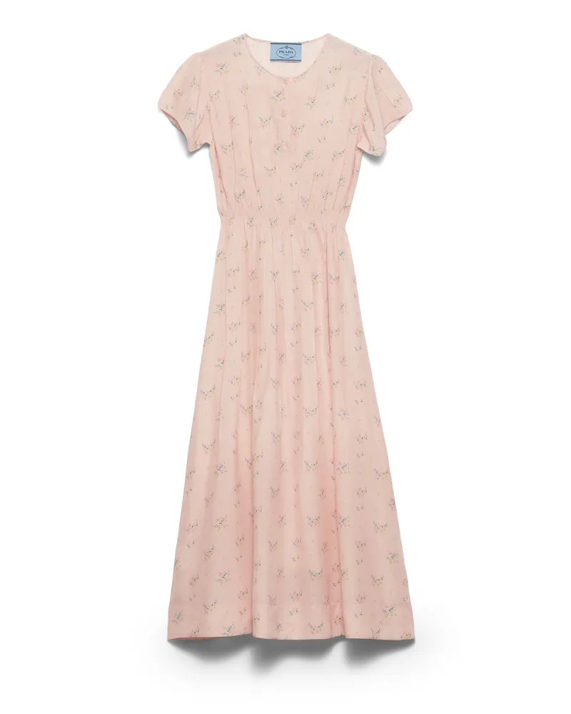 Prada Kleid Aus Pongé Mit Blumen-print, Damen, Pfirsich, Größe Pfirsich