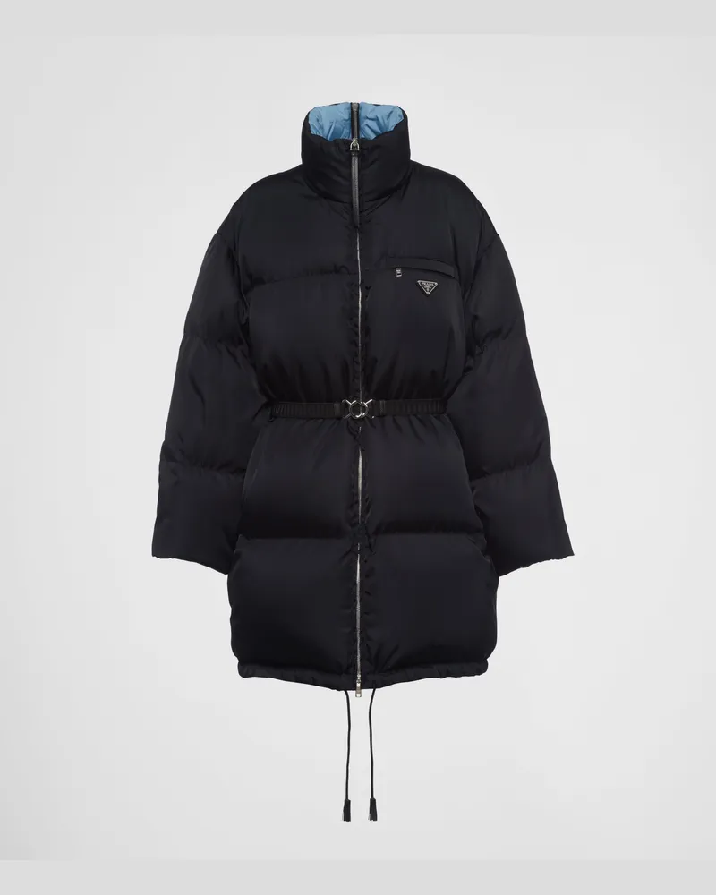 Prada Daunenmantel mit Kapuze aus Gabardine Re-Nylon Schwarz