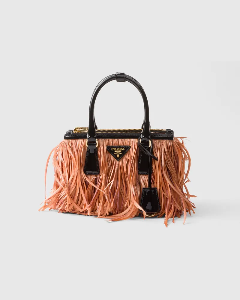 Prada Galleria Mini Bag mit Federbesatz Aprikose
