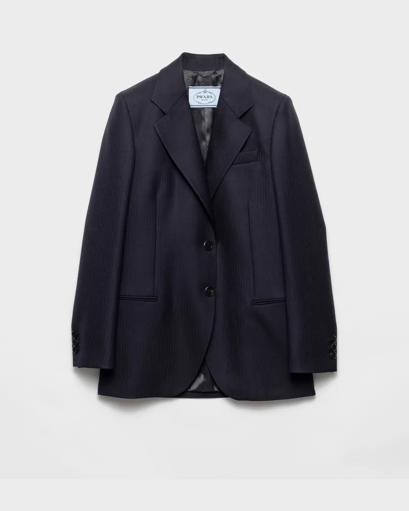 Prada Einreihige Jacke aus Fischgrätmuster Blau