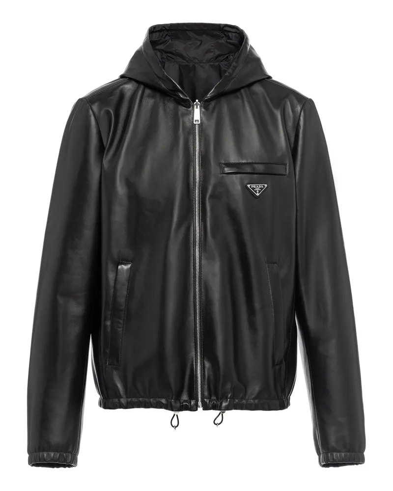 Prada Wendeblouson Aus Nappa-leder Und Re-nylon, Herren, Schwarz, Größe Schwarz