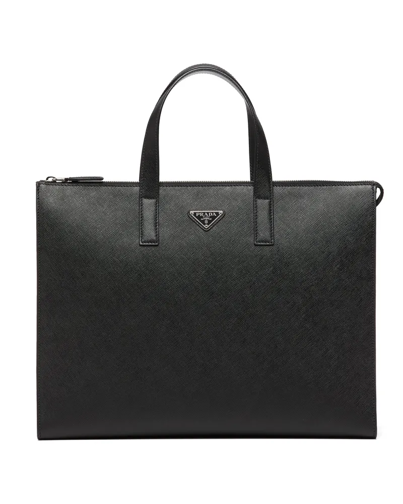 Prada Tote Bag Aus Saffiano-leder, Herren, Schwarz Schwarz