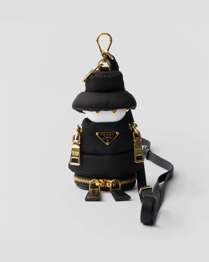 Prada Weicher Roboter-Taschenanhänger aus Re-Nylon Schwarz