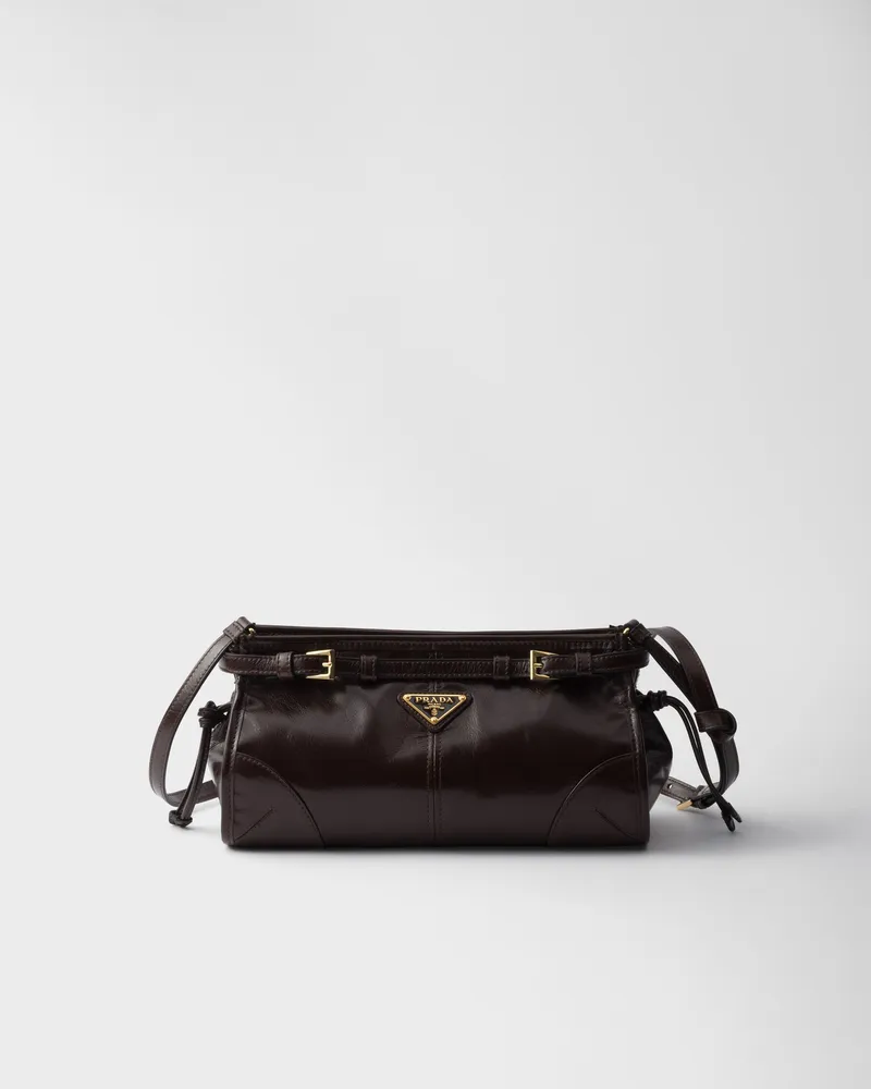 Prada Bonnie Kleine Schultertasche aus Leder Dunkelbraun