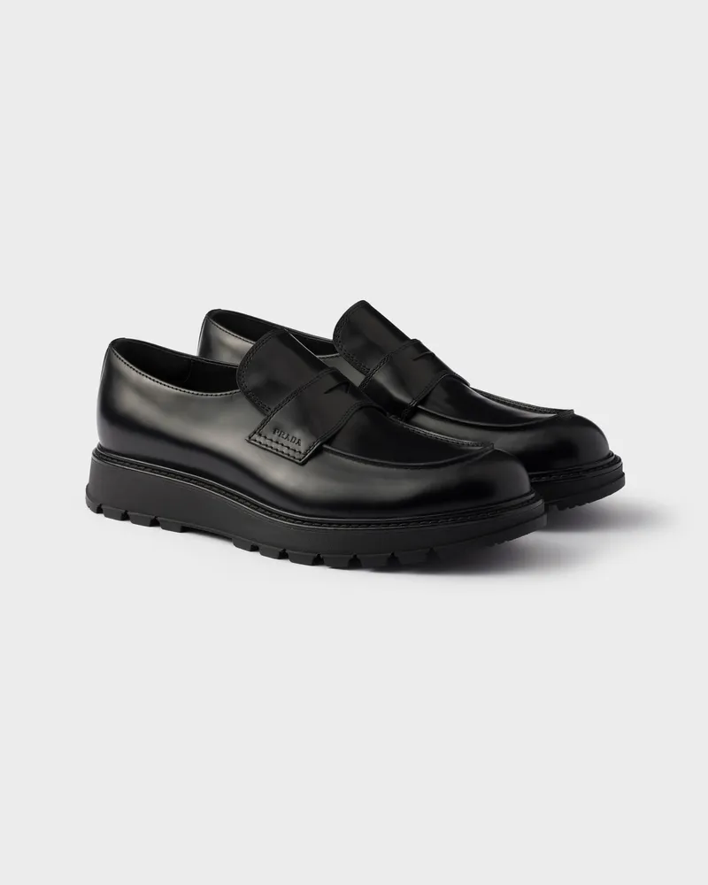 Prada Loafer aus gebürstetem Leder Schwarz