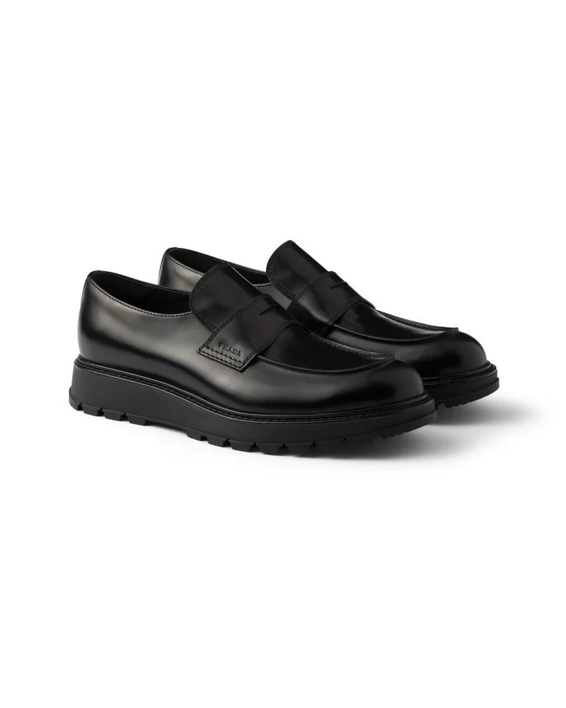 Prada Loafer Aus Gebürstetem Leder, Herren, Schwarz, Größe 11 Schwarz