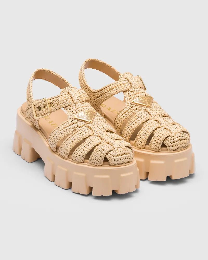 Prada Gehäkelte Monolith Riemchensandalen Natur