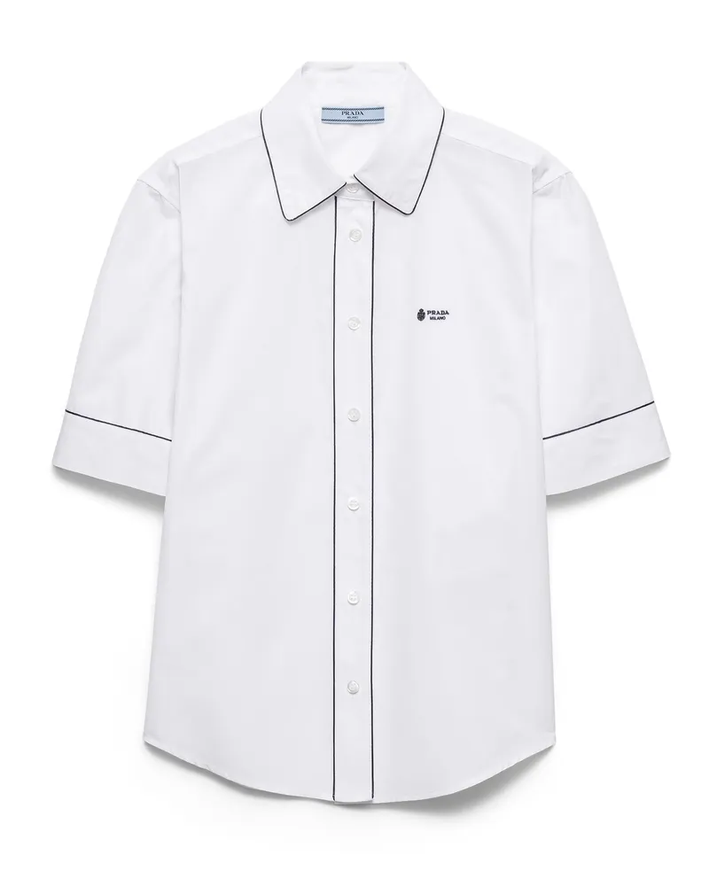 Prada Kurzärmliges Popeline-hemd, Damen, Weiss, Größe Weiss