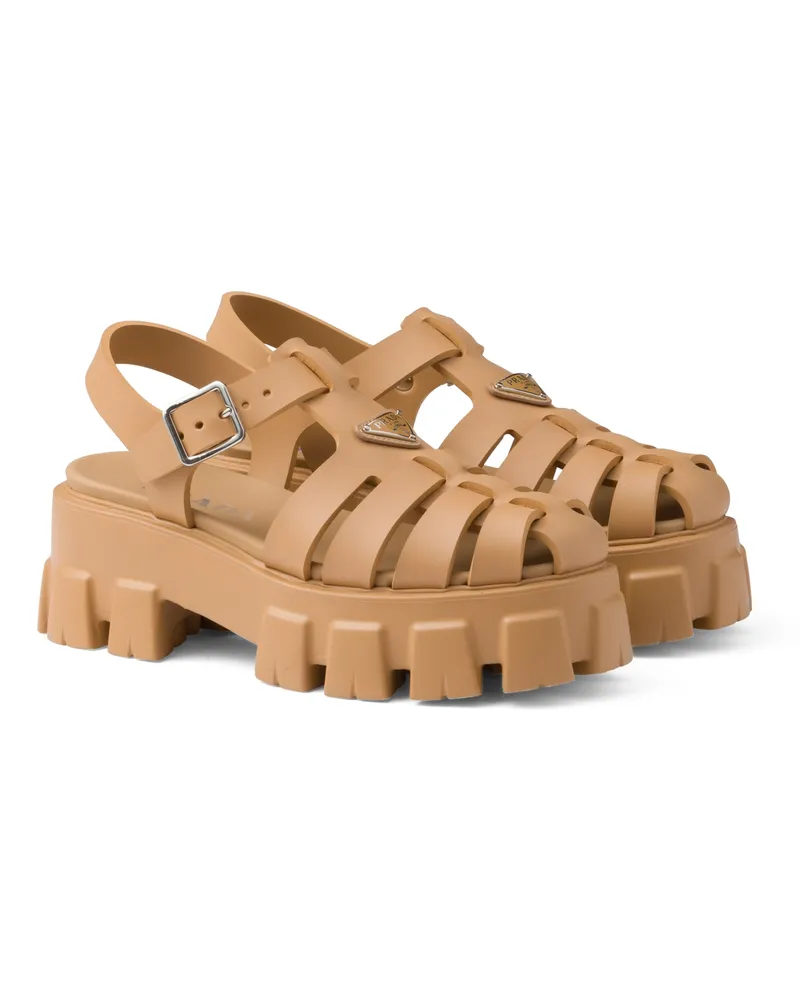 Prada Monolith Sandalen Aus Gummi, Damen, Gerste, Größe Gerste