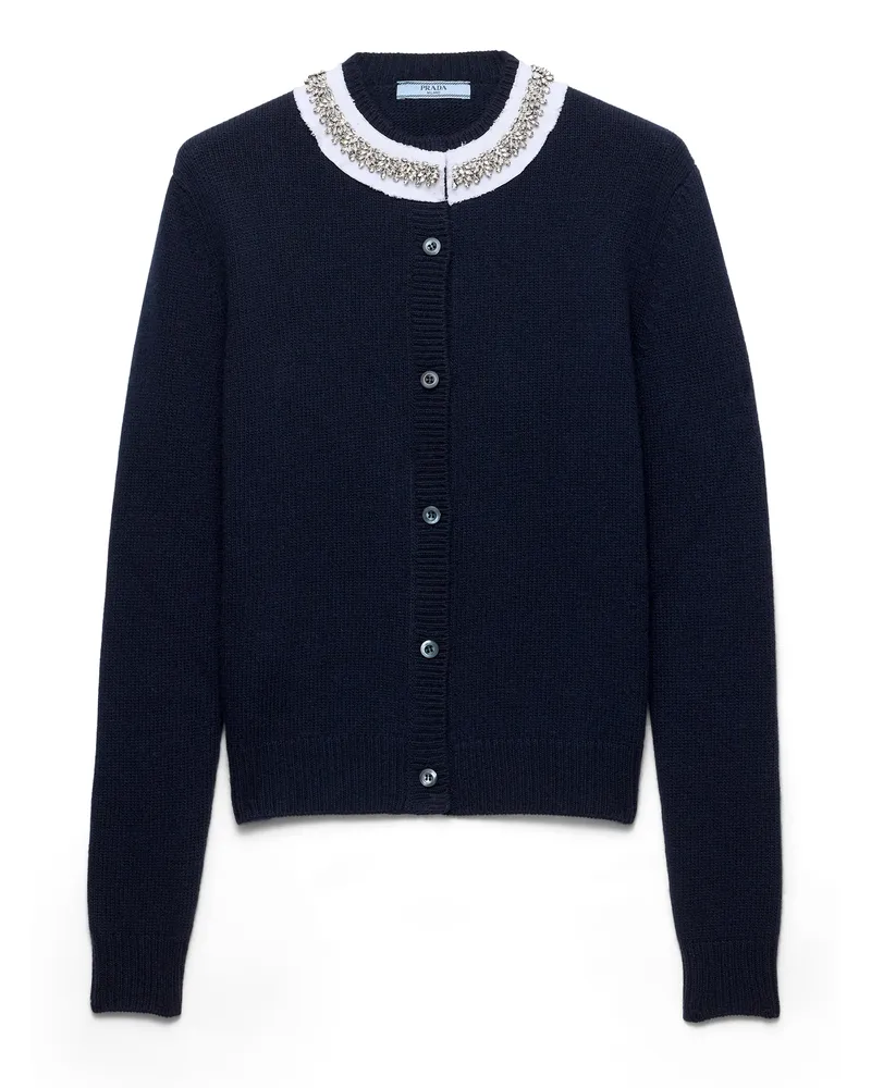 Prada Strickjacke Aus Wolle Und Kaschmir, Damen, Blau, Größe Blau