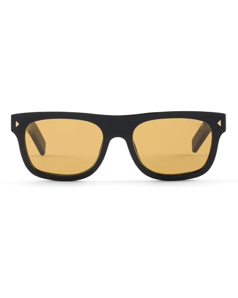 Prada Sonnenbrille Mit Der Ikonischen Plakette Aus Metall, Herren, Honigfarbene Gläser Honigfarbene