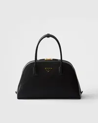 Prada Große Henkeltasche aus Re-Nylon und Leder Schwarz