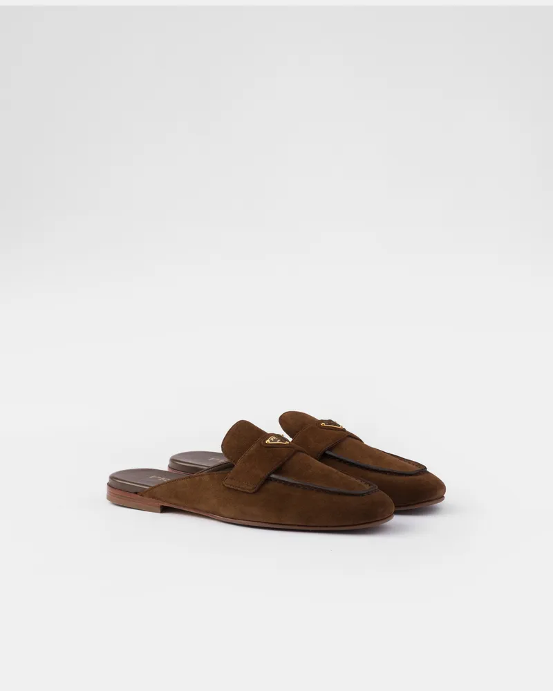 Prada Slipper aus Wildleder Kakaobraun
