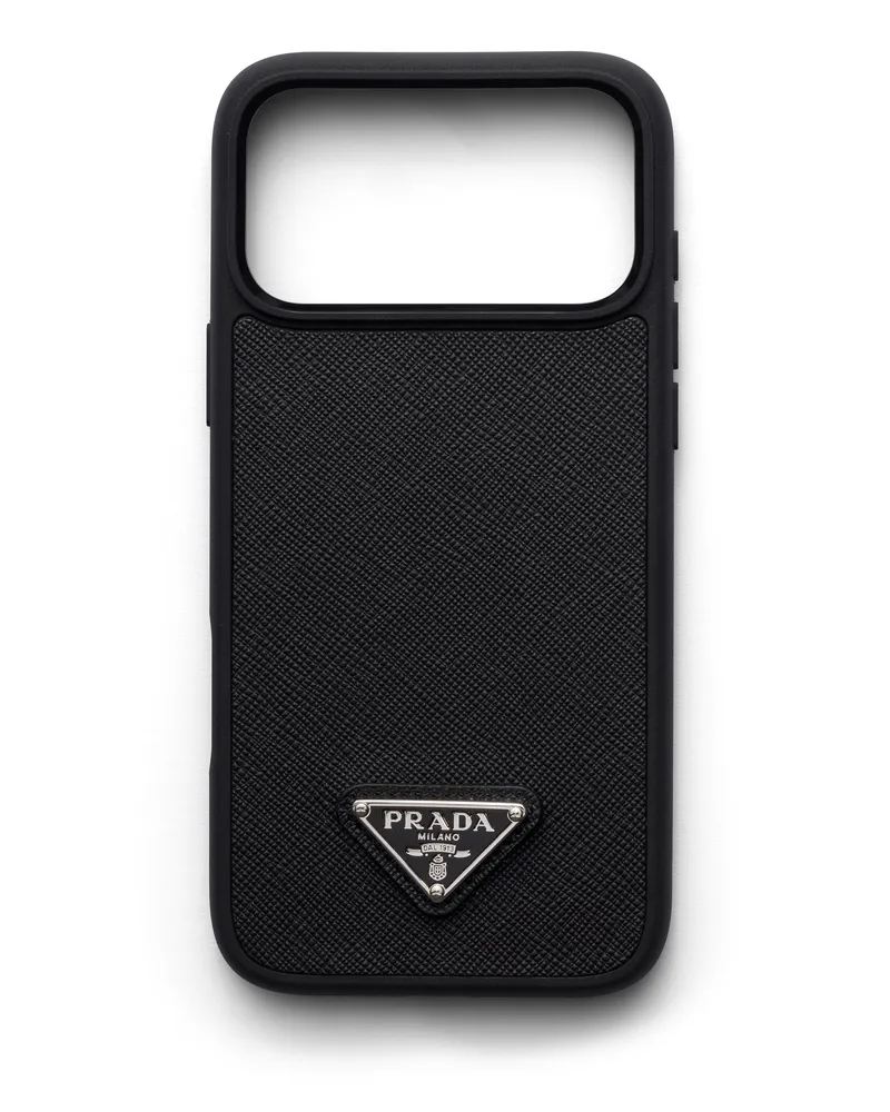Prada Hülle Für Iphone 17 Pro Max Aus Saffiano-leder, Damen, Schwarz Schwarz