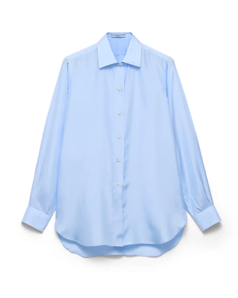 Prada Hemd Aus Seide In Popelinegewebe, Damen, Himmelblau, Größe Himmelblau