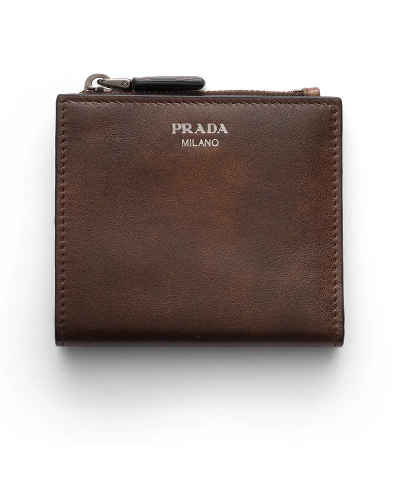 Prada Kleine Geldbörse Aus Leder, Herren, Kakaobraun Kakaobraun
