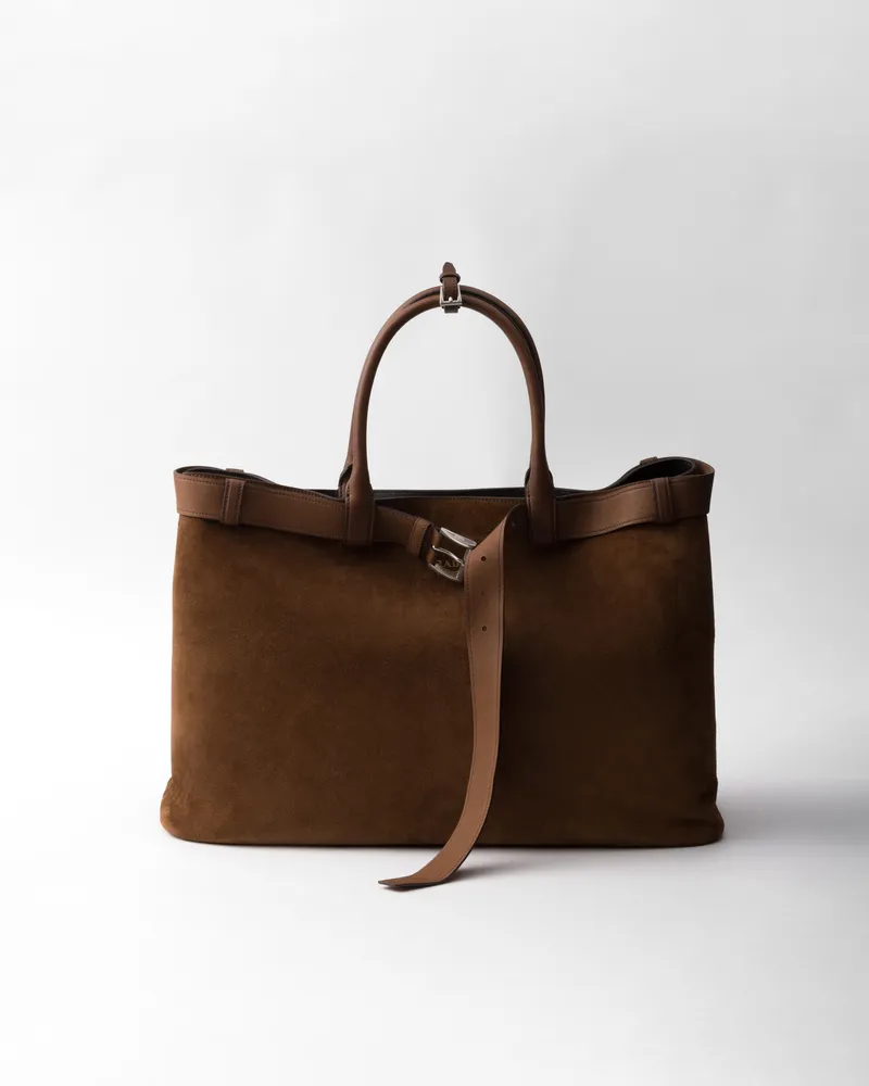Prada Buckle Tasche aus Wildleder mit Gürtel Kakaobraun
